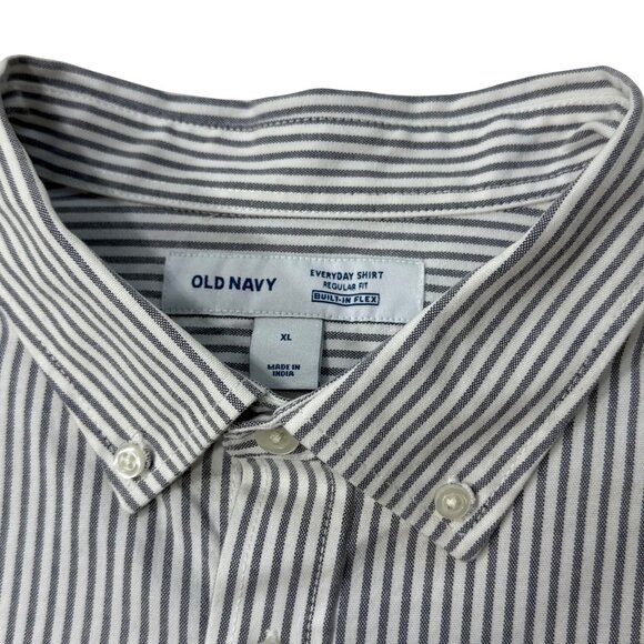 Old Navy Everyday Button Front Shirt Built-In-Flex Oxford Gray Stripe Mens XL - Picture 4 of 9